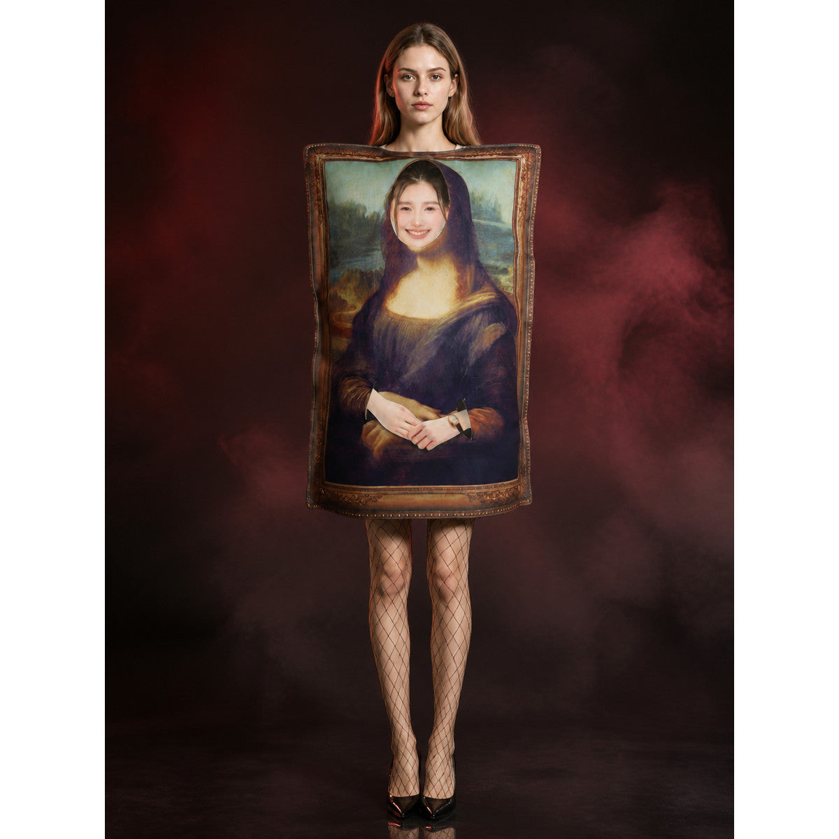 Funny Mona Lisa Halloween Jumpsuit Costume with Oil Painting Frame main product view