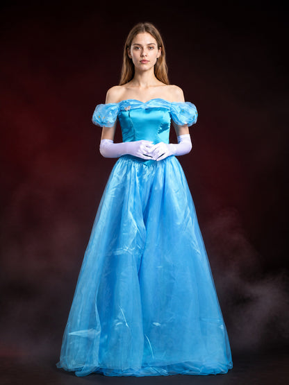 Women's Blue Princess Dress Costume, Off-Shoulder Puff Sleeve Ball Gown for main product view