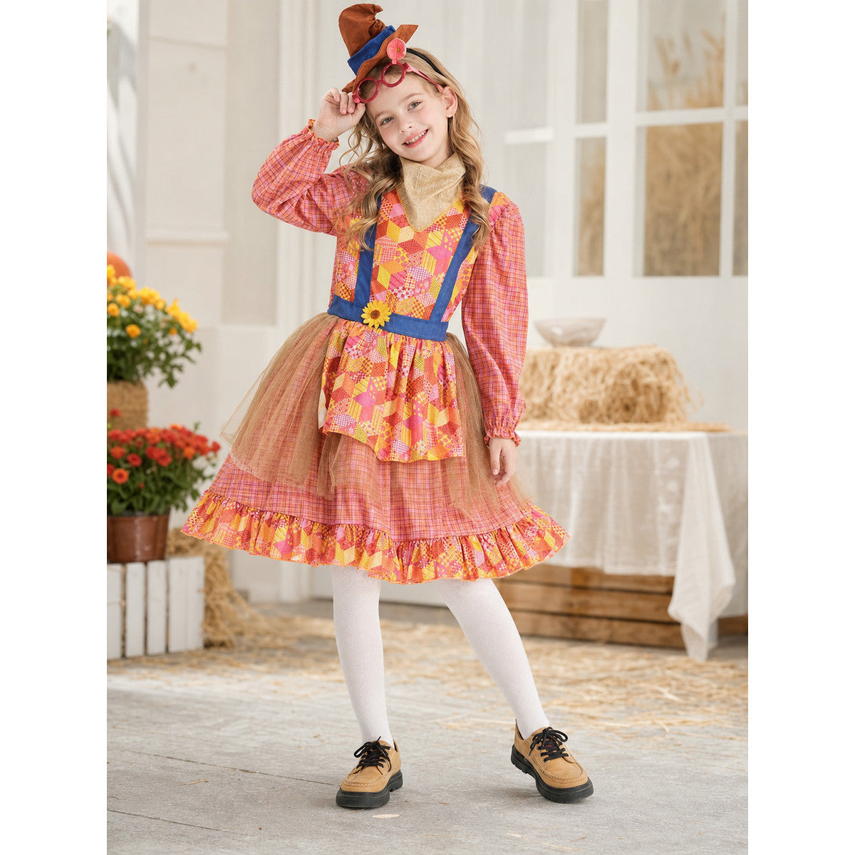 Halloween Scarecrow Costume with Dress and Hat lifestyle view