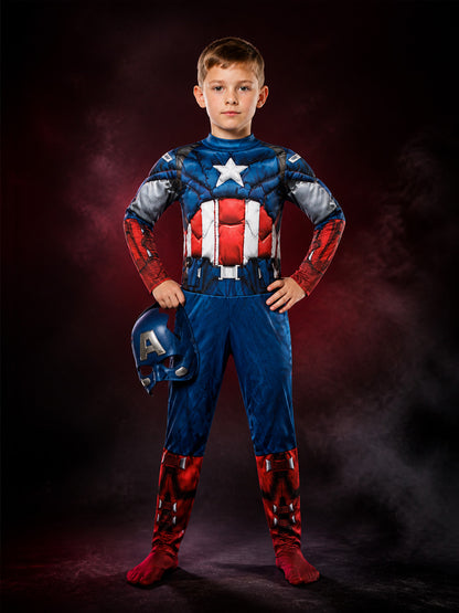Captain America Costume Jumpsuit with Mask for Halloween