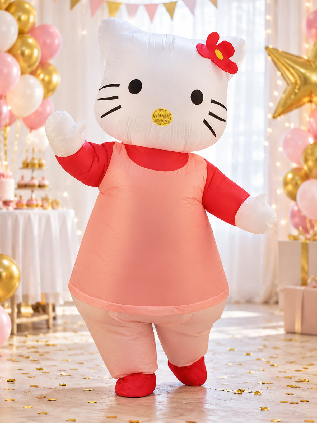 Inflatable Cartoon Cat Costume with Red Bow