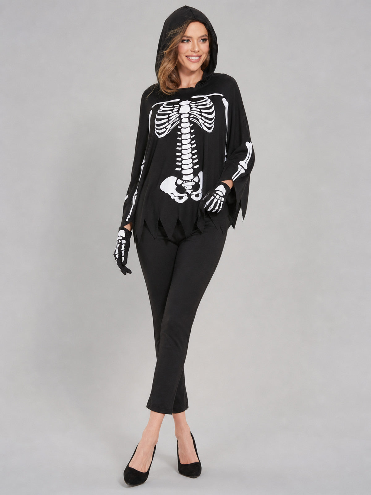 Costume Cape with Hood and Skeleton Print Costume Capes detail