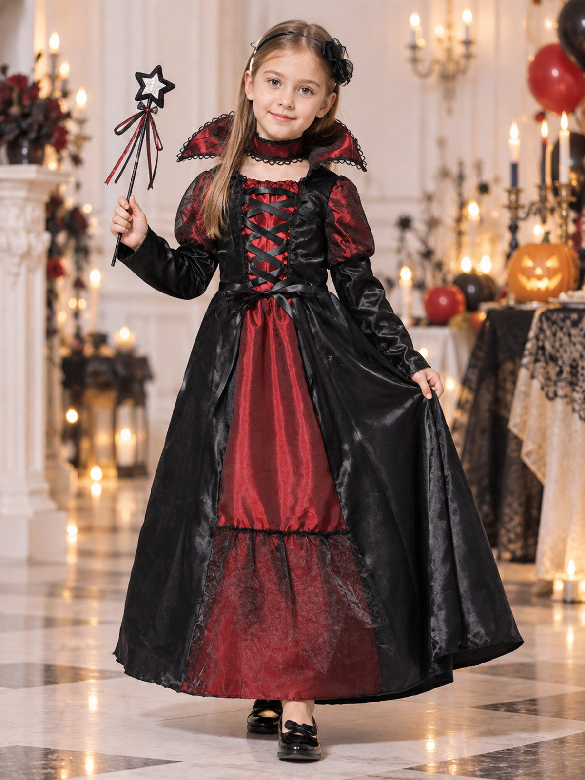 Children's Black and Red Lace-Up Carnival Costume lifestyle view