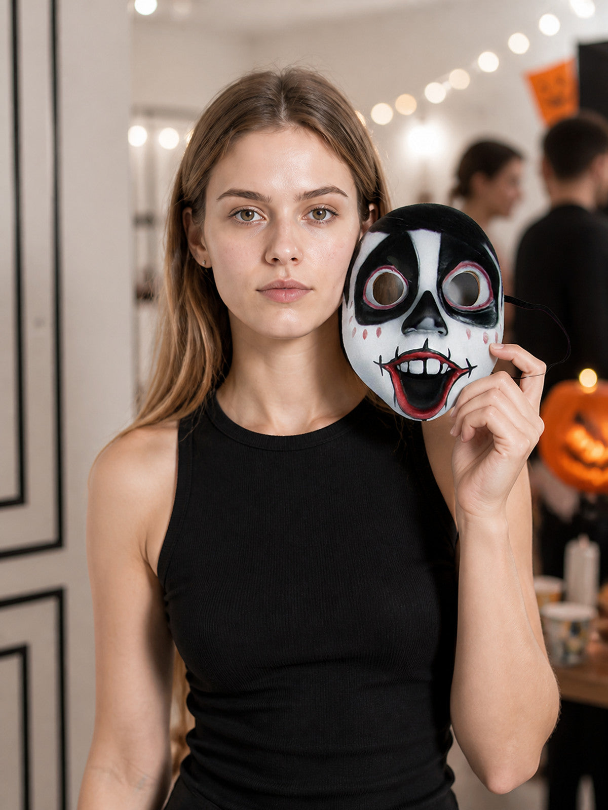 Carnival Skull Mask with Red Mouth for Halloween