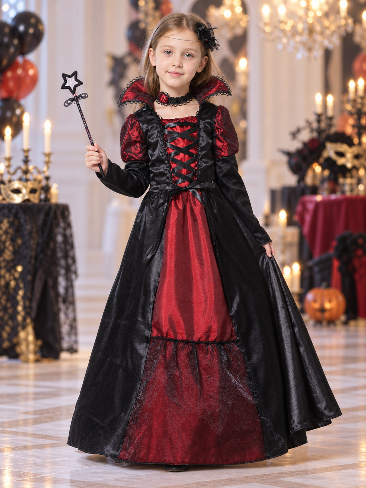 Children's Black and Red Carnival Costume with Lacing lifestyle view