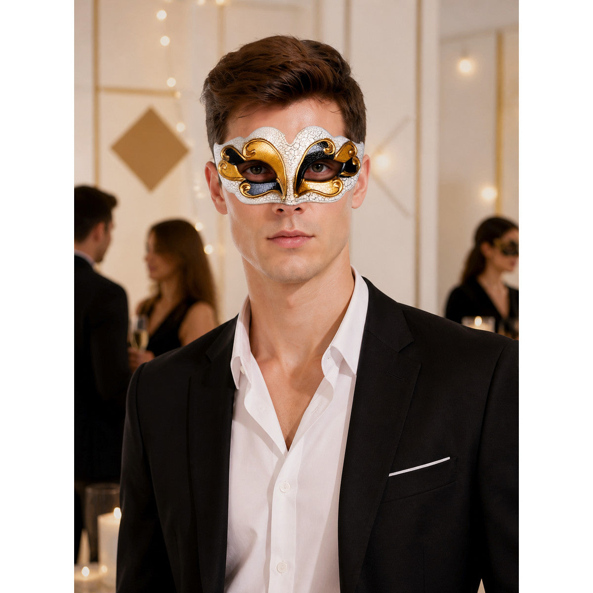 White and Gold Carnival Mask for Halloween and Cosplay