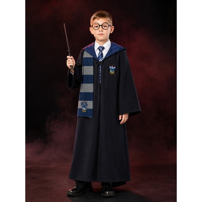 Ravenclaw Wizard Costume Set, Hooded Robe with Scarf, Tie, Glasses and Wand main product view
