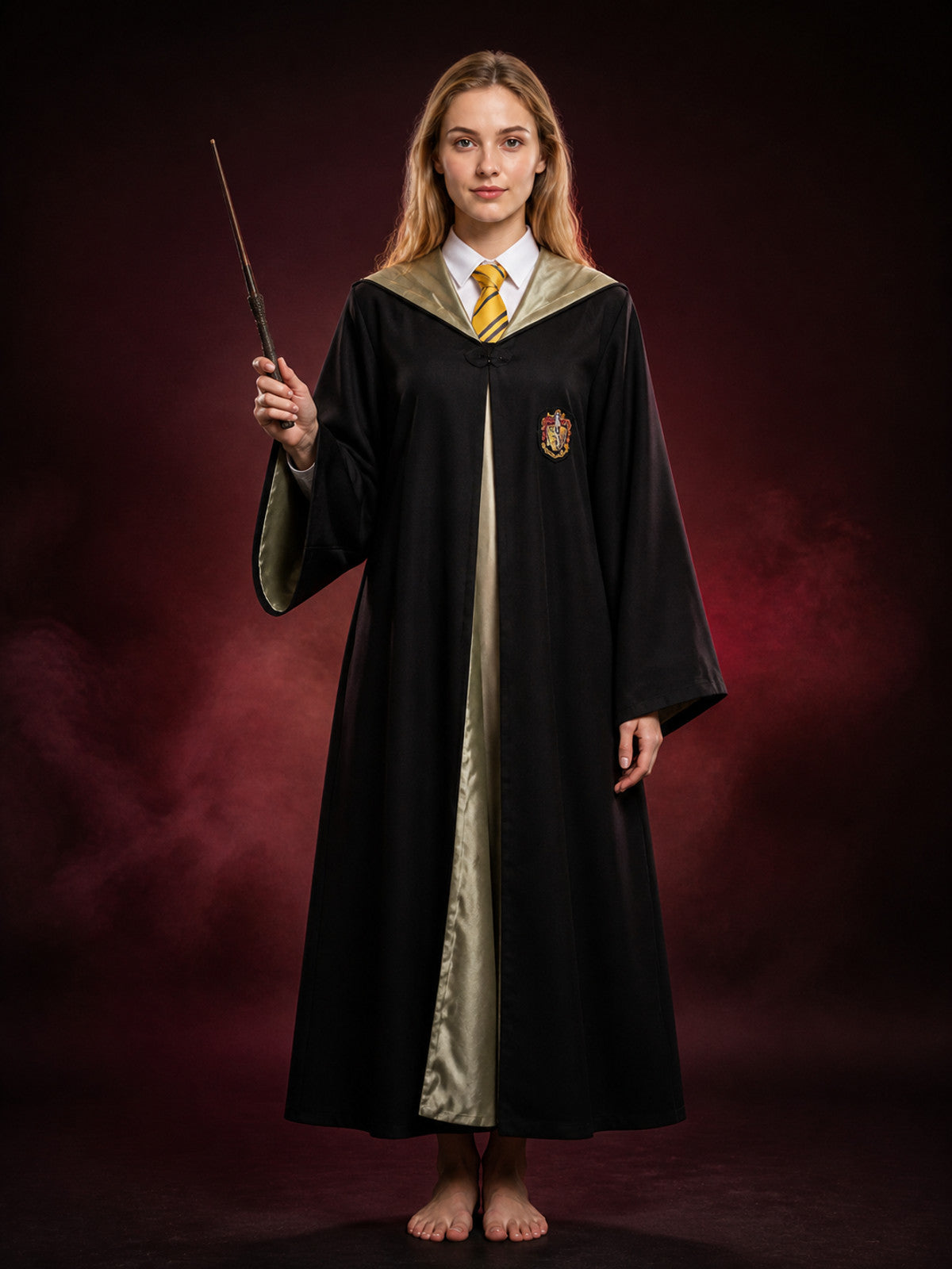 Wizard Robe Costume Set With Striped Tie And Wand, Long Cloak Halloween Cosplay main product view 2
