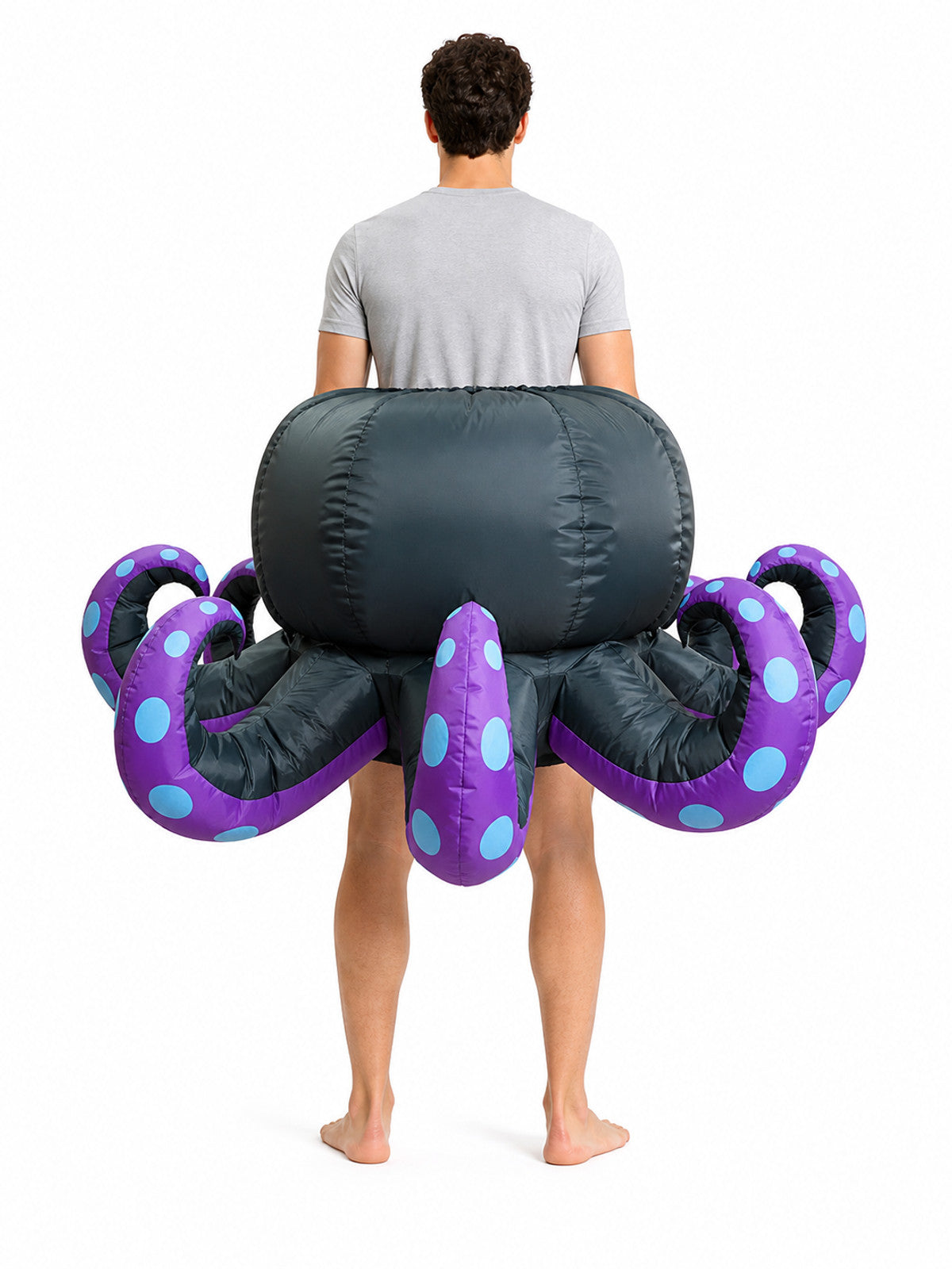 Inflatable Octopus Costume, Black with Purple Tentacles back view