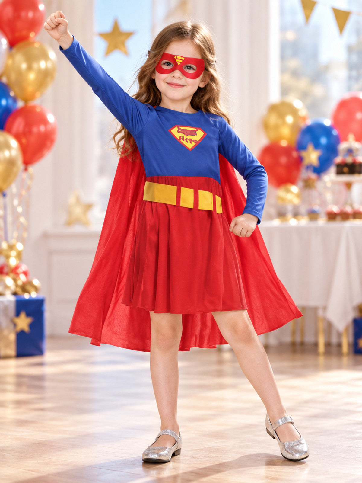 Kids' superhero costume with cape and mask