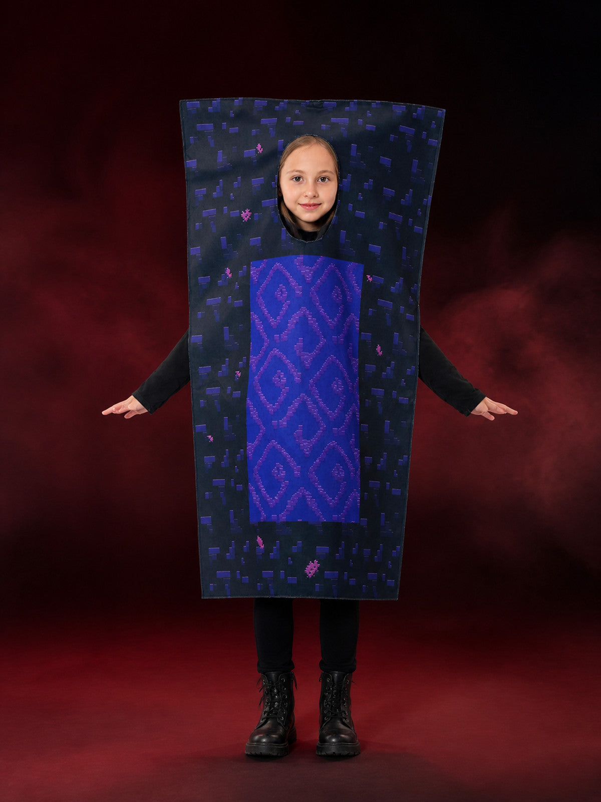 Children's Nether Portal Costume Jumpsuit, Purple Pixel Block Halloween Outfit