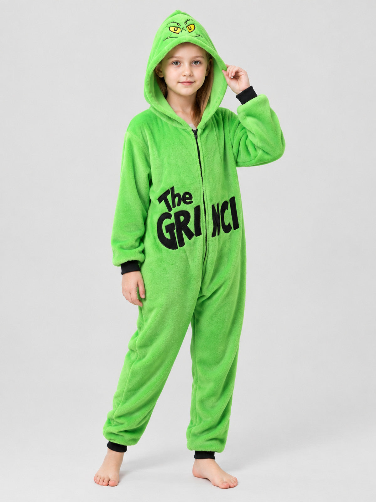 Hooded Pajama Jumpsuit with Cartoon Print