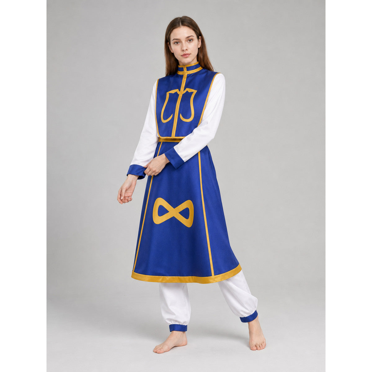 Kurapika Cosplay Costume with Blue Outfit and Gold Details