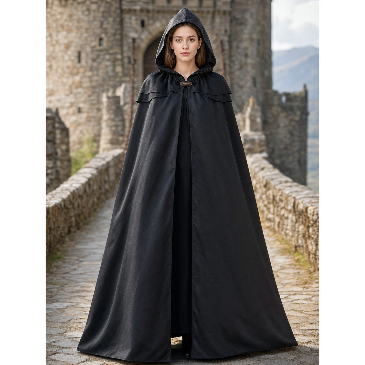 Hooded Cape with Necklace, Black lifestyle