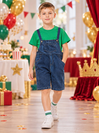 Kids' Overalls Outfit: Green Top, Blue Bottom