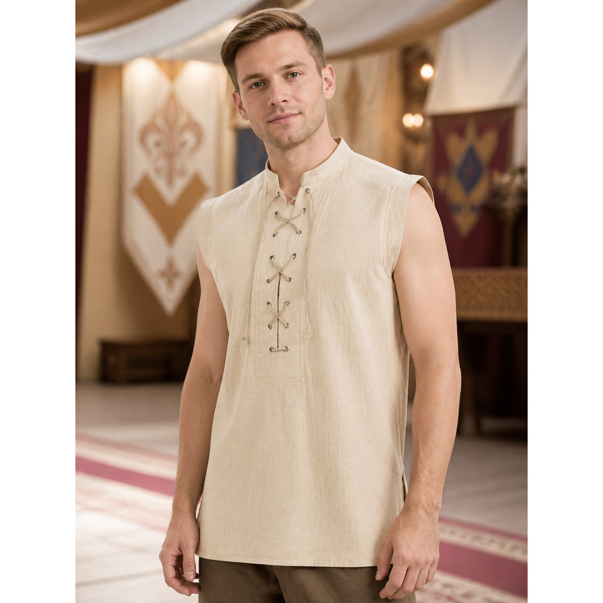 Lace-Up Vest with Stand Collar, Halloween lifestyle