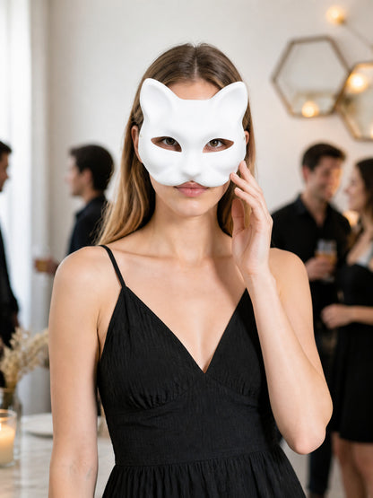 White Cat Half-Mask Halloween Costume Mask lifestyle view