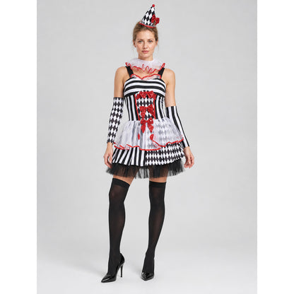 Circus-Style Clown Costume with Bows for Halloween Costumes detail