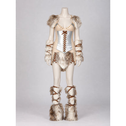 Historical Viking Costume with Horned Headwear on-model front view
