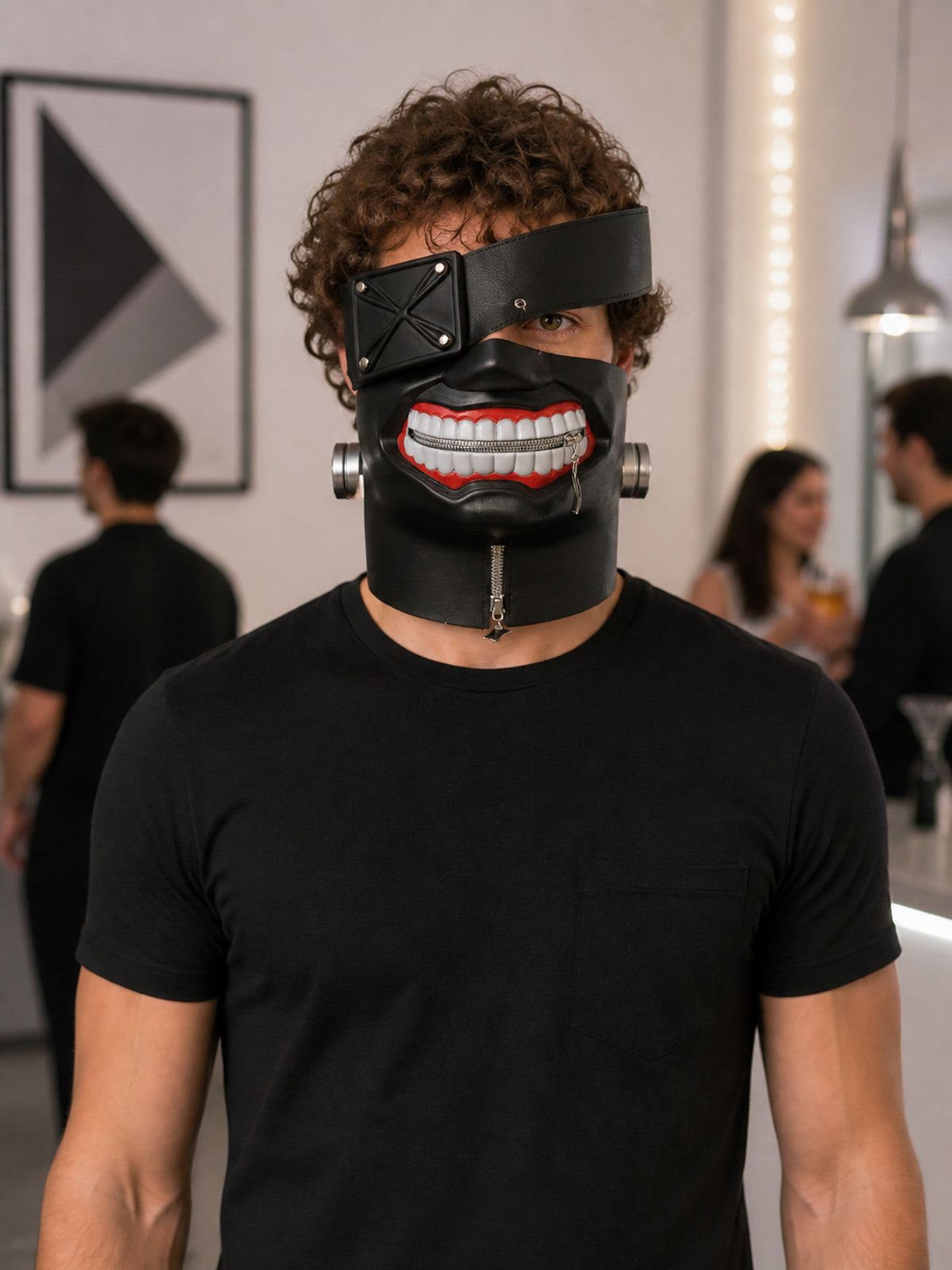 3D Cosplay Mask with Zipper and Bared-Teeth Grin, Black lifestyle view