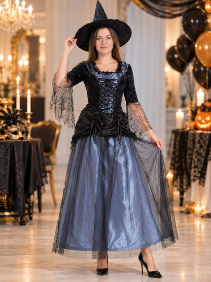 Witch Costume: Dress and Hat, Gray-Blue