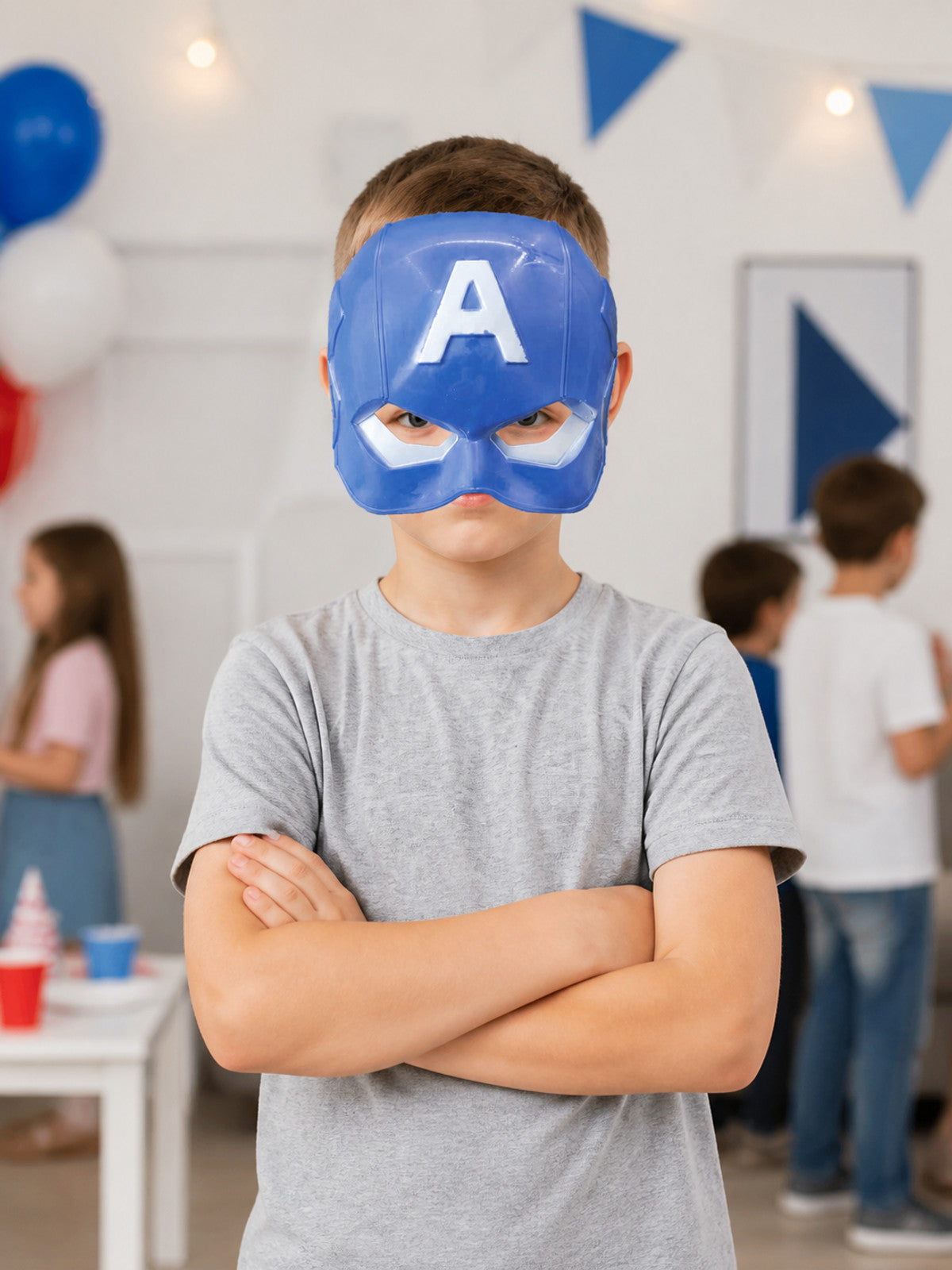 Blue Cosplay Mask with White Trim lifestyle view