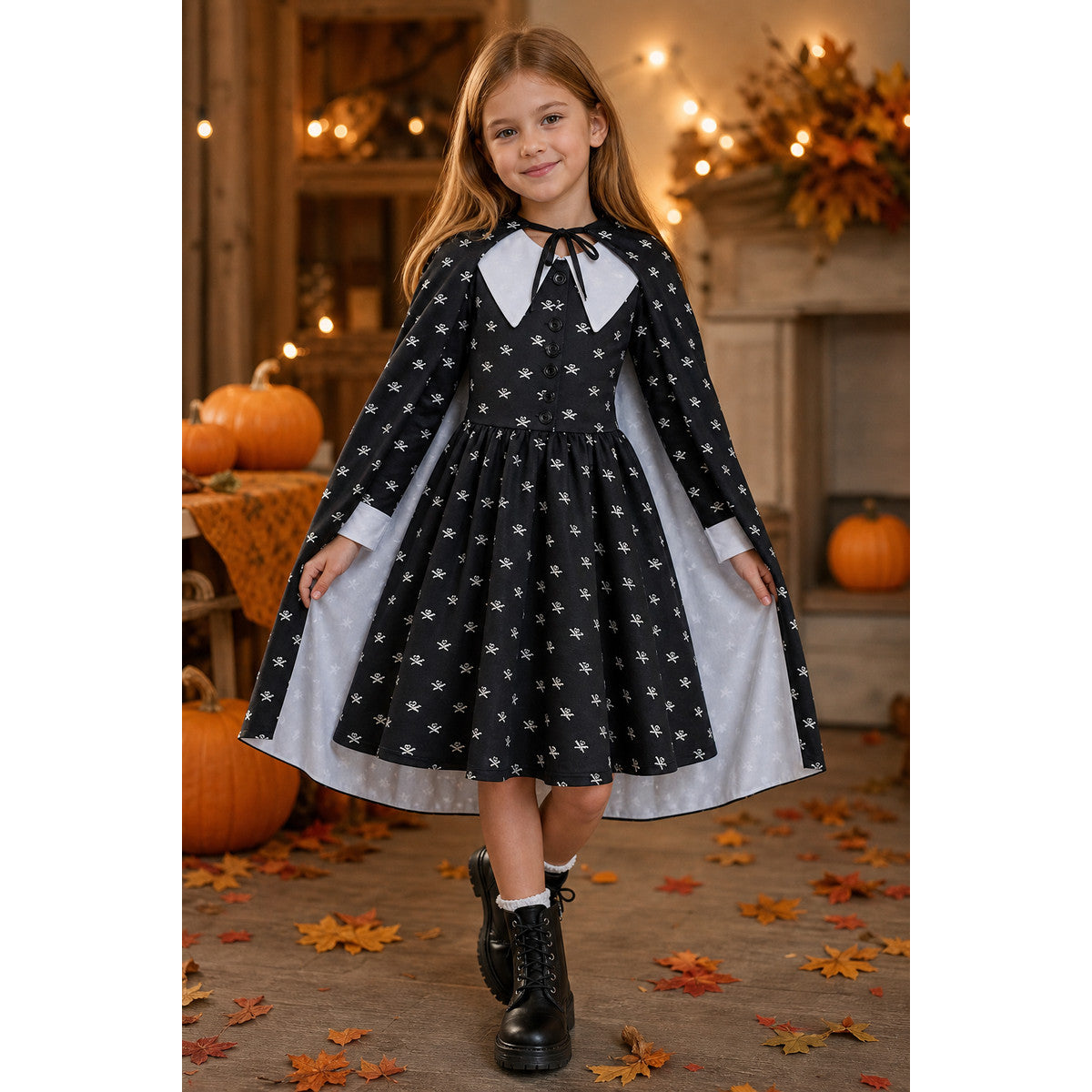 Black Halloween Costume Dress with Cape lifestyle view