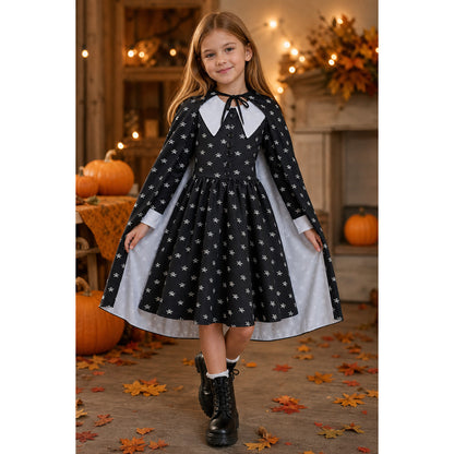 Black Halloween Costume Dress with Cape lifestyle view