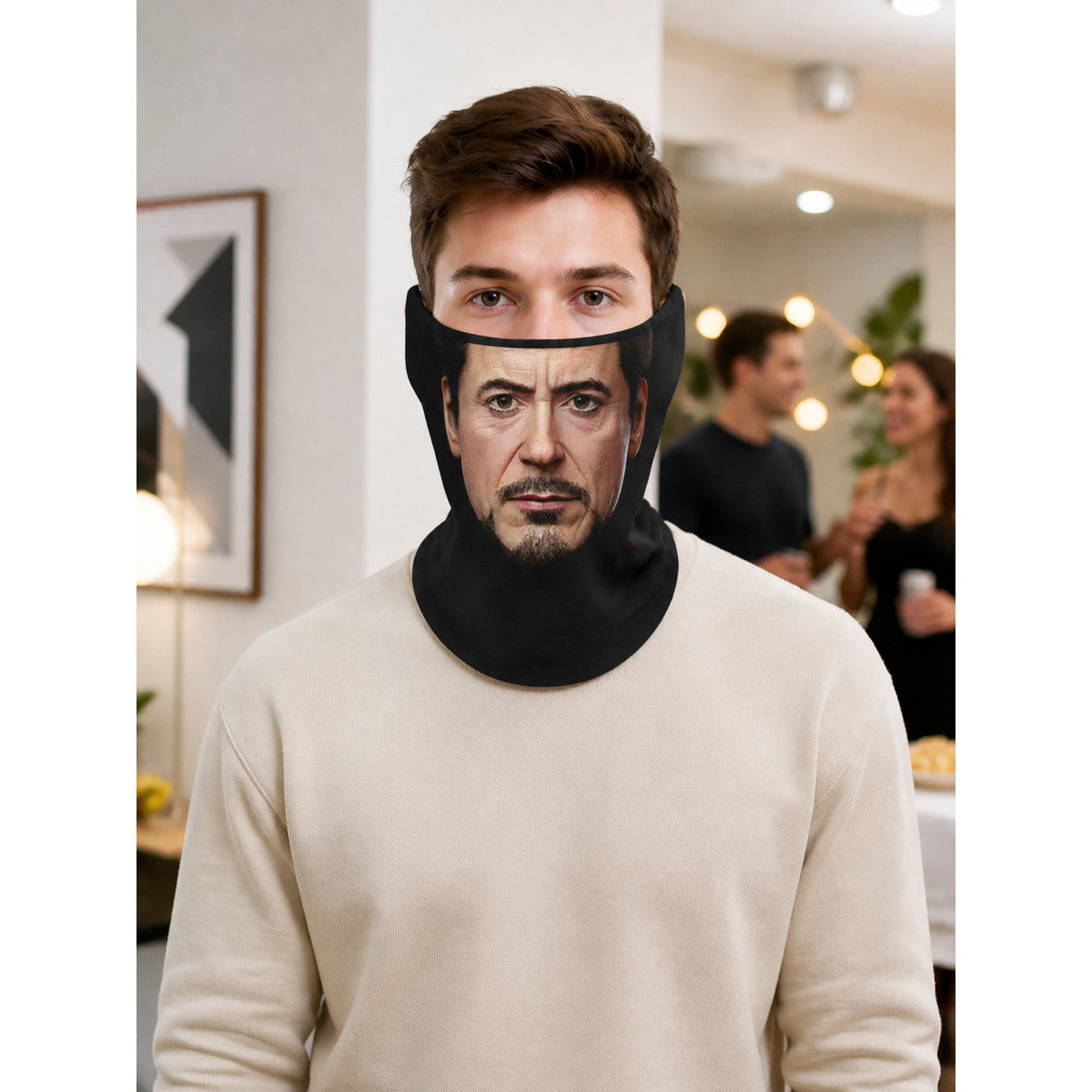 Carnival Mask with a Realistic Face and Black Neck lifestyle view