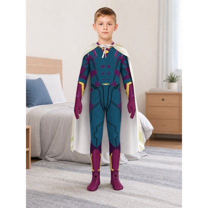 Superhero cosplay jumpsuit costume with mask lifestyle view