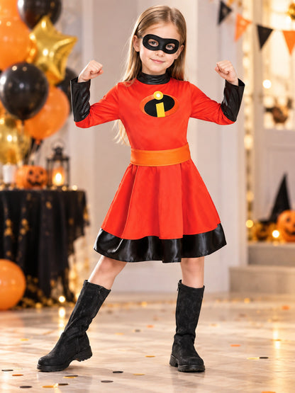 Girls' Superhero Costume Dress with Mask