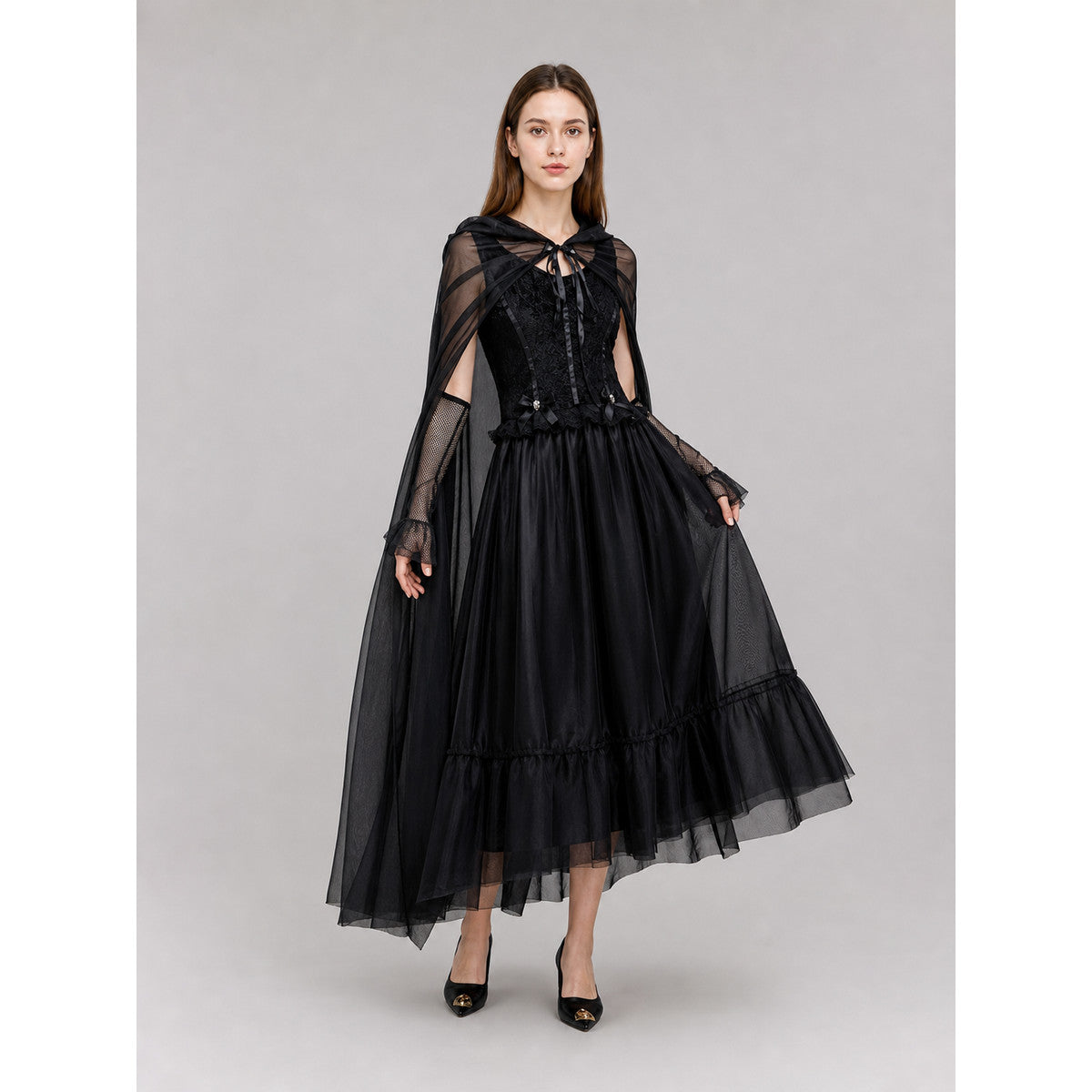 Gothic Dress Costume with Veil and Gloves lifestyle