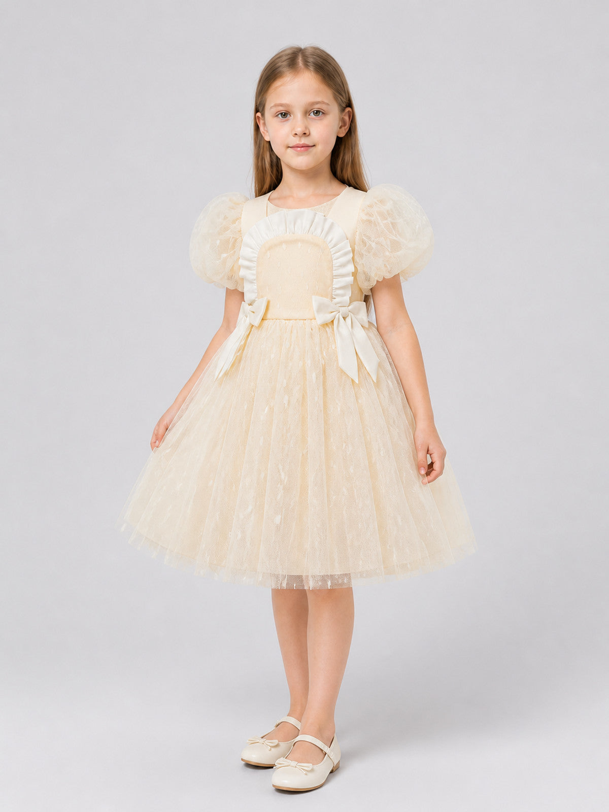 Princess Dress with Puff Sleeves and Tulle Skirt Costume Dresses detail