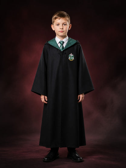 Children's Dark Green Wizard Robe and Striped Tie Costume Set main product view