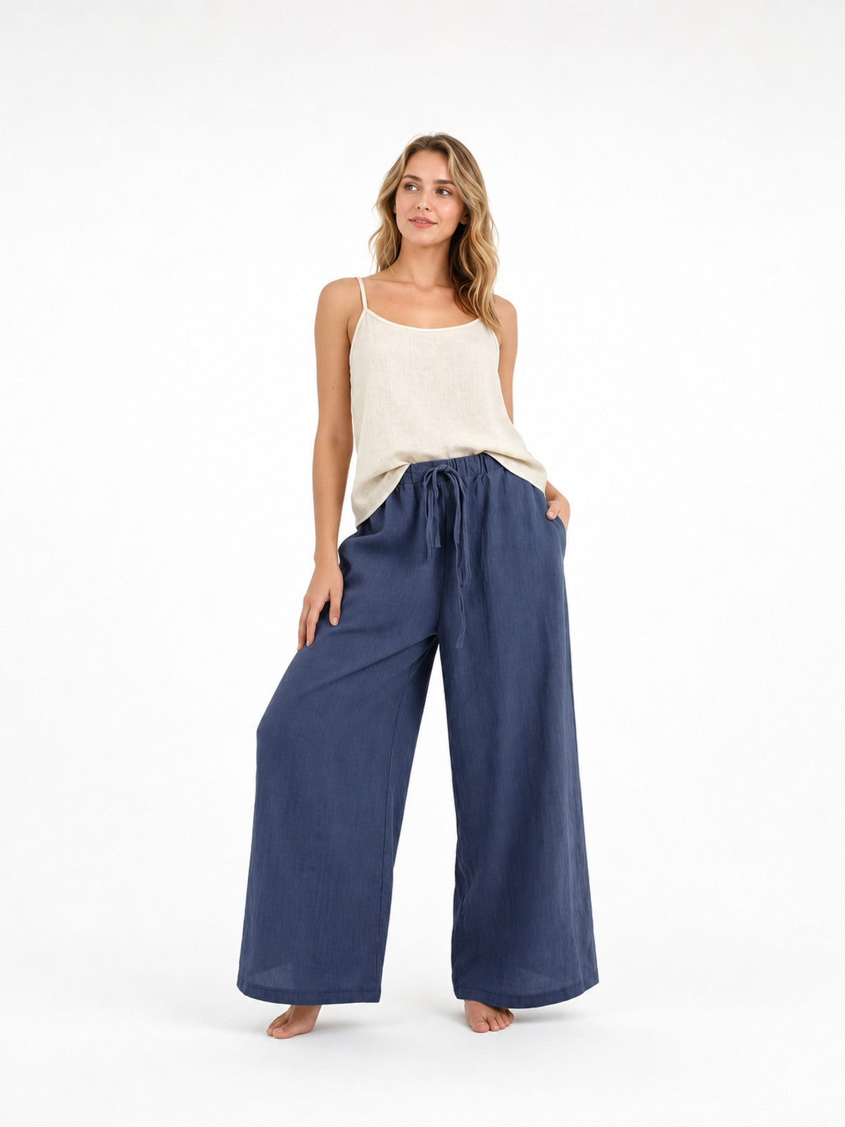 Women's High-Waisted Wide-Leg Pants with Pockets