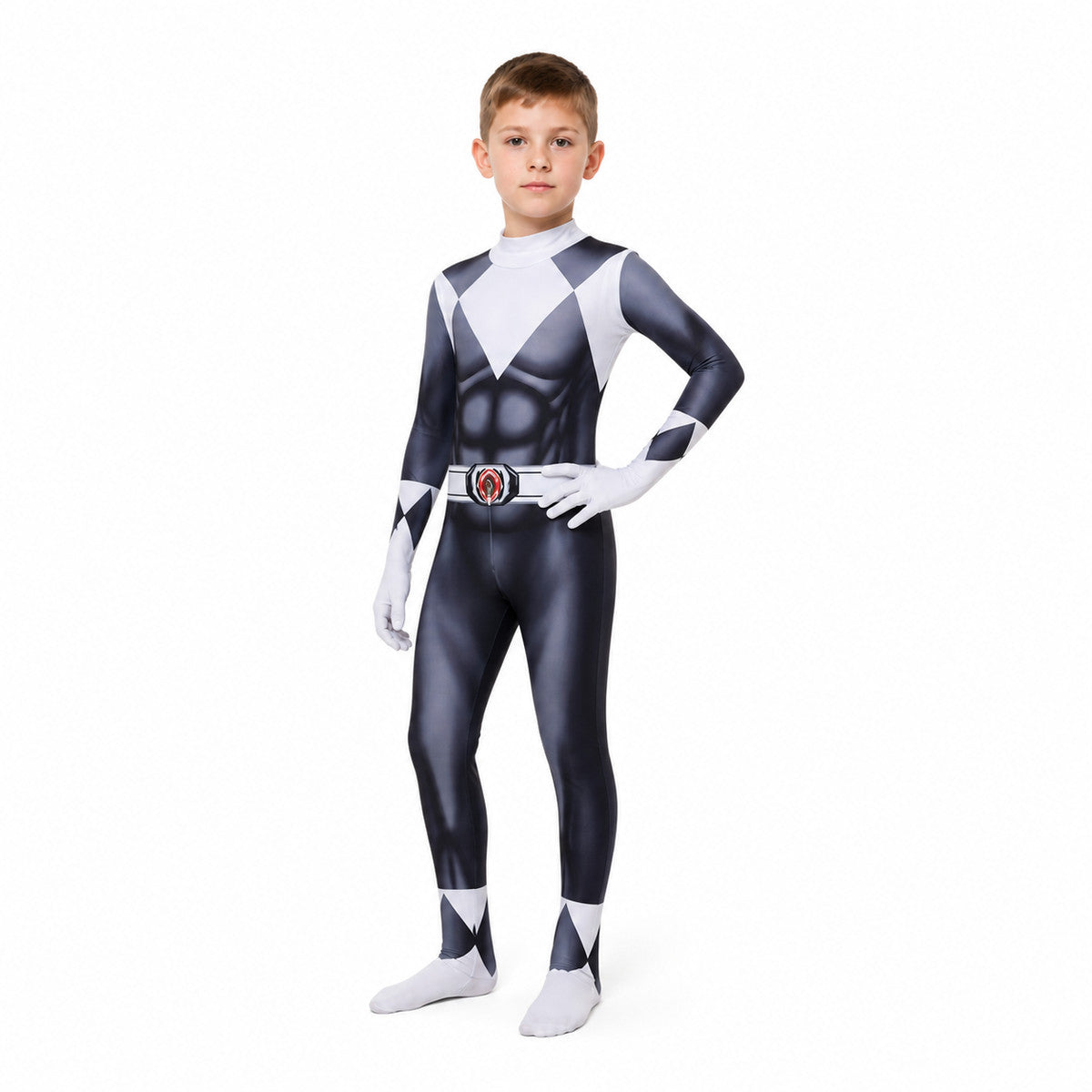 Children’s superhero-themed carnival jumpsuit costume with mask product detail
