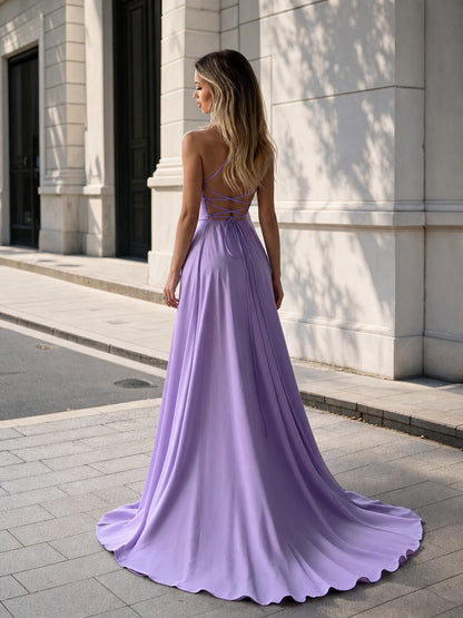 Evening Dress with an Open Back and Long Train