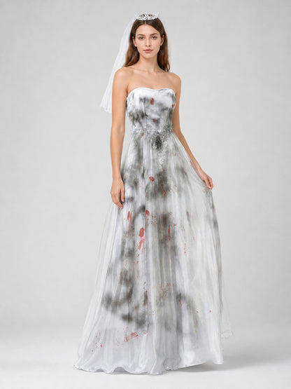 Striking Gothic Halloween costume with a veil, designed in a dark bride style.