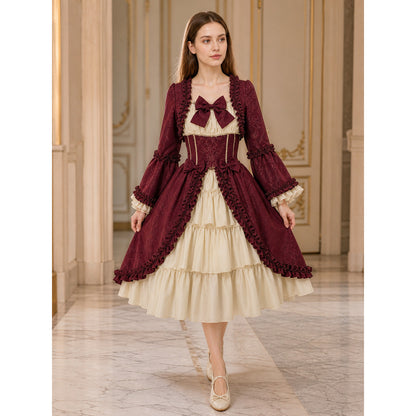 Victorian Gothic Dress with Bow and Ruffles