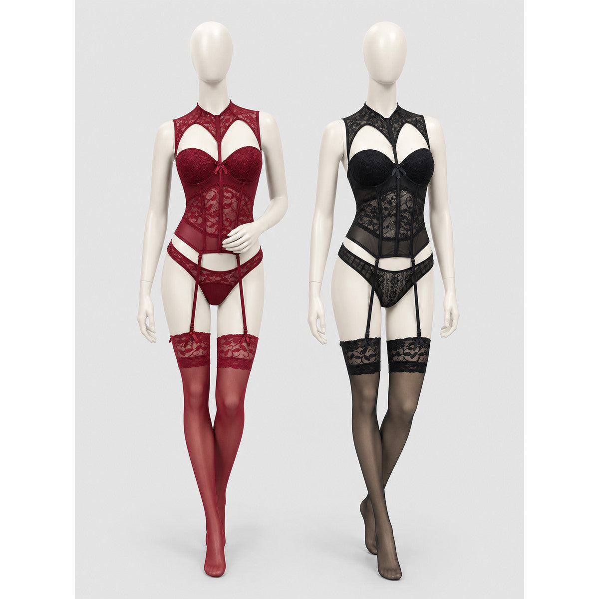 Lace Corset Outfit with Garters (Burgundy, Black) Costumes detail