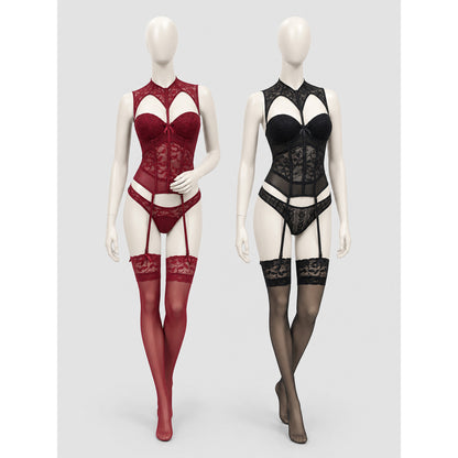 Lace Corset Outfit with Garters (Burgundy, Black) Costumes detail