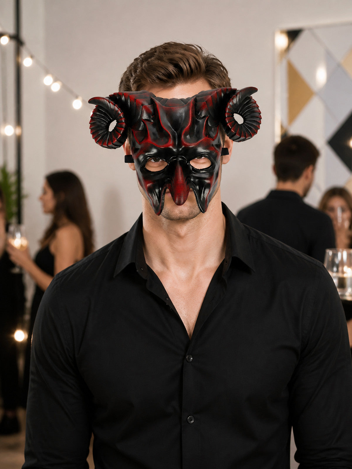 Demon Horn Carnival Mask for Halloween and Cosplay lifestyle view