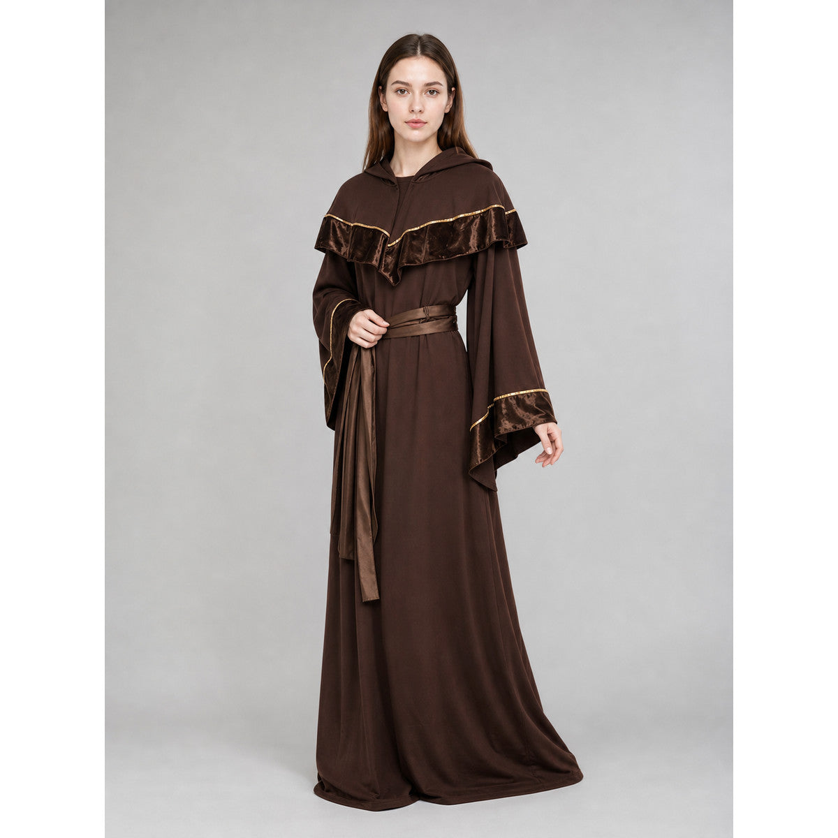 Hooded fantasy costume, long robe lifestyle
