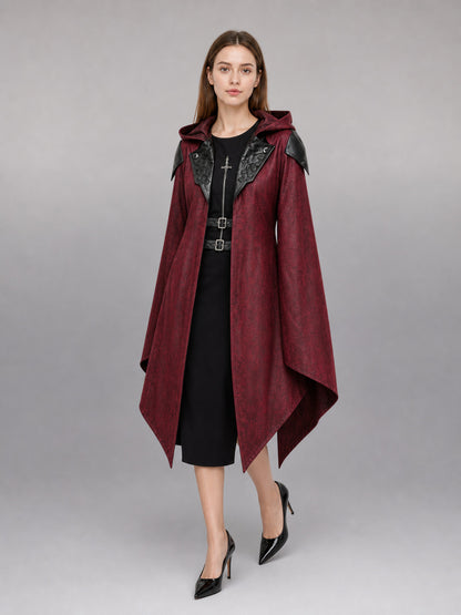 Burgundy Gothic Carnival Cloak with Hood