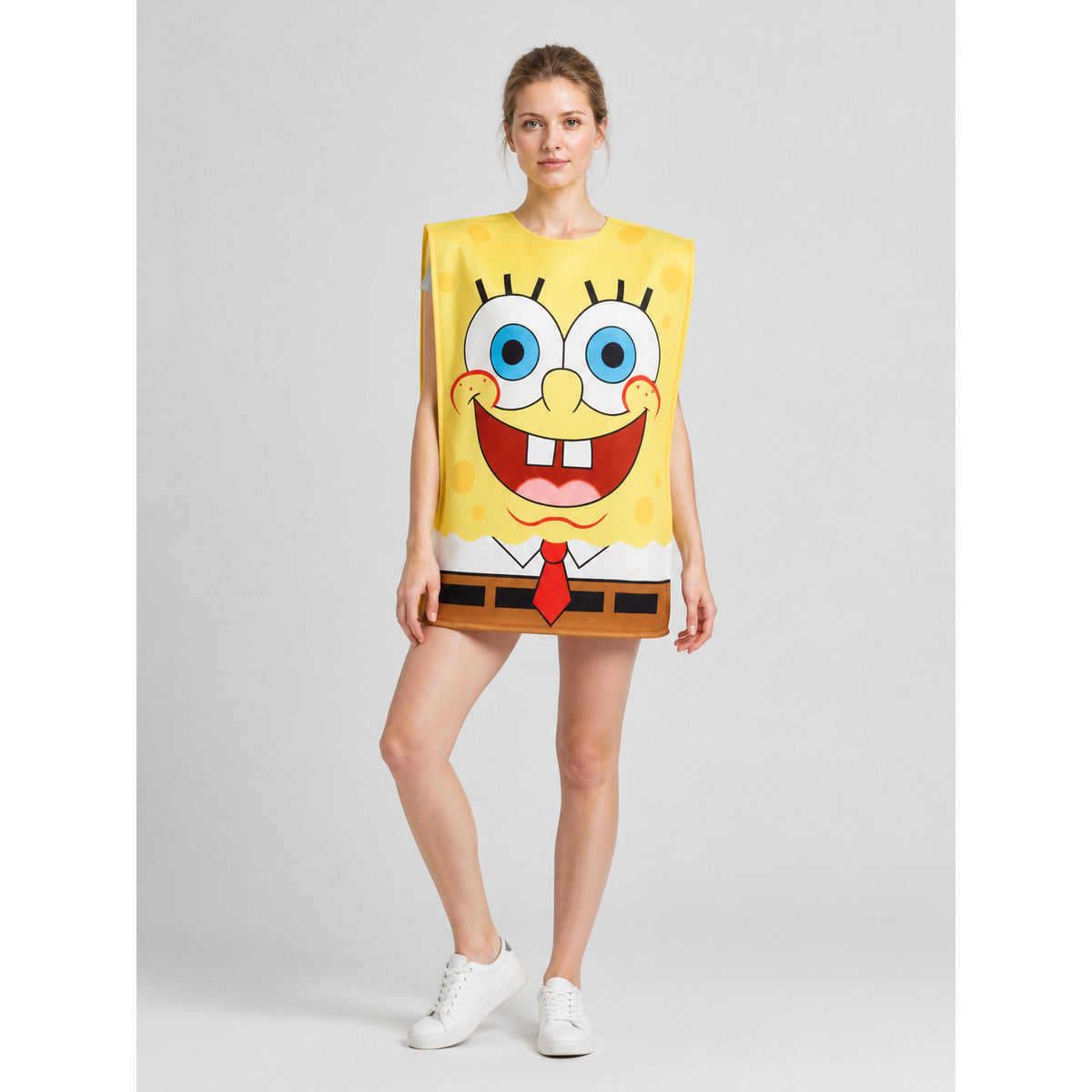 SpongeBob Cosplay Costume, Sleeveless Cape on-model front view