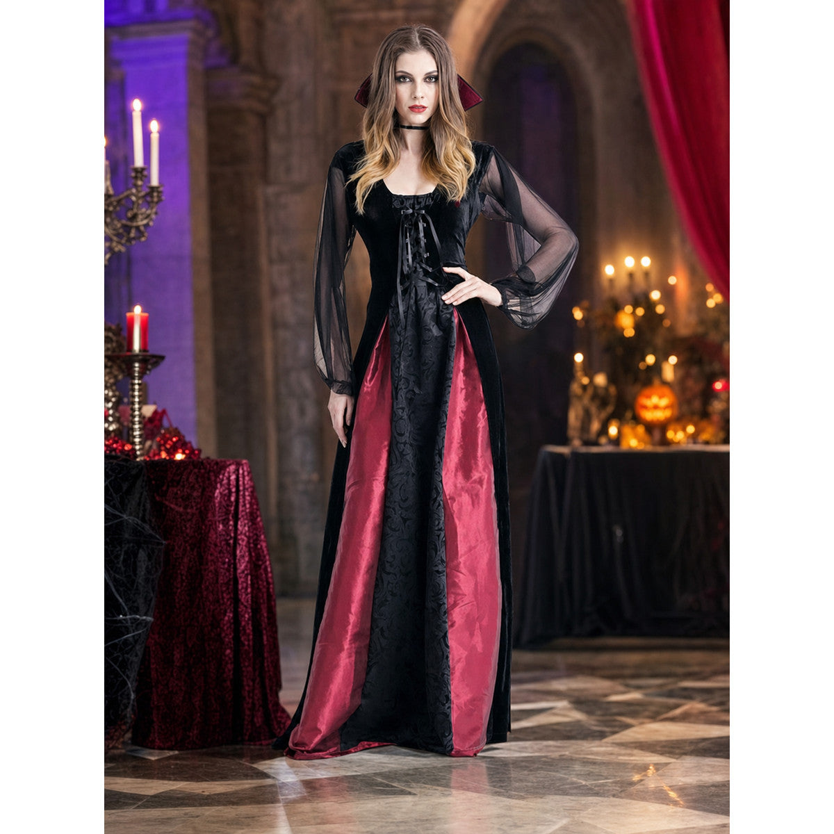 Gothic Halloween Costume Dress with Collar lifestyle view