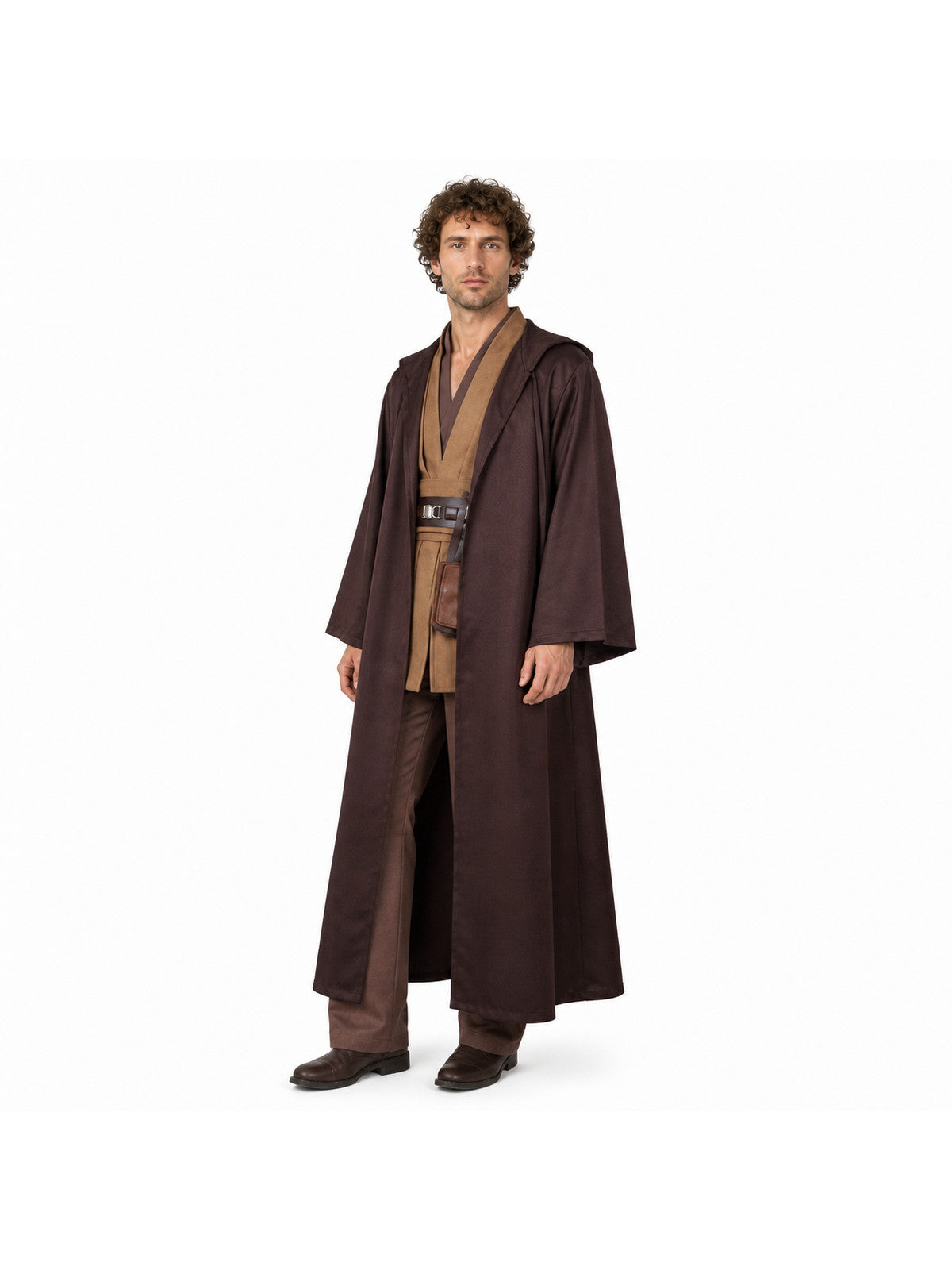 Costume with a Long Brown Robe and Belt Pouch