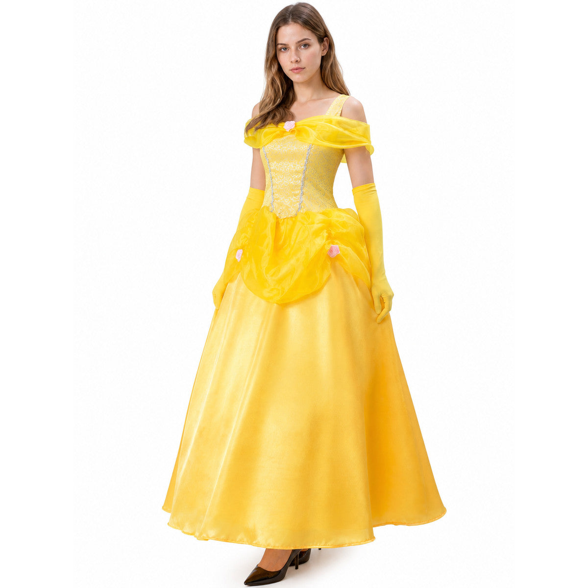 Yellow Ball Gown with Full Skirt and Flowers lifestyle view