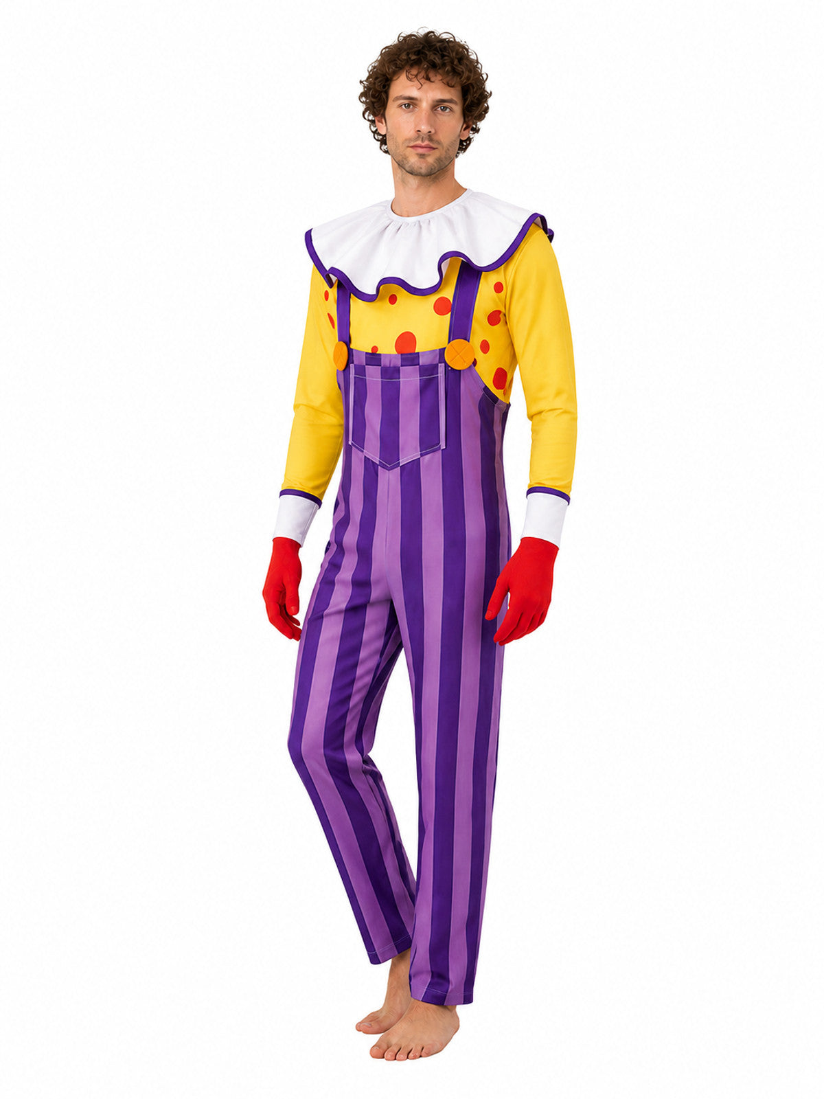 Purple Striped Clown Jumpsuit for Halloween Costumes detail