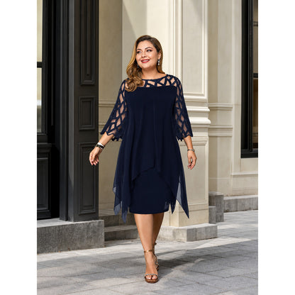 Chiffon Dress with Geometric Mesh Sleeves lifestyle